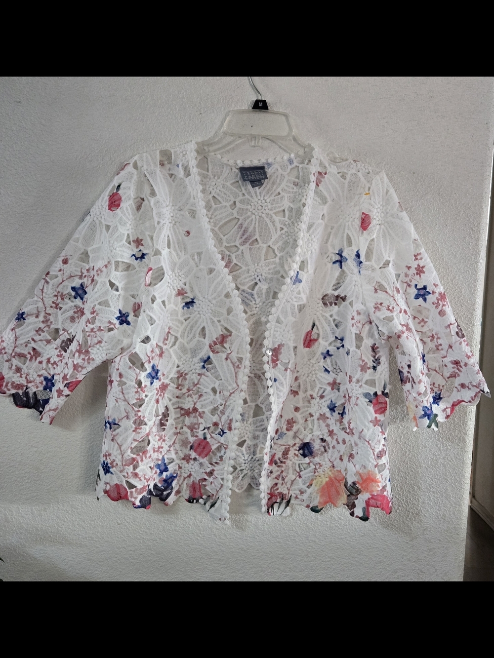 Rabbit Rabbit Rabbit White Lace Floral Crochet Open-Front Tunic